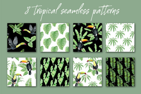 8 Watercolor Tropical Seamless Patterns