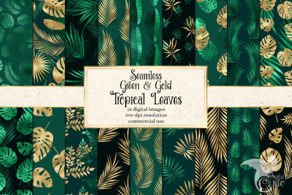 Green and Gold Tropical Leaves Patterns: A Strategic Resource for Creative and Professional Use