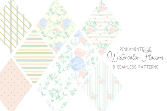 Pink and Mint Watercolor Flower Patterns